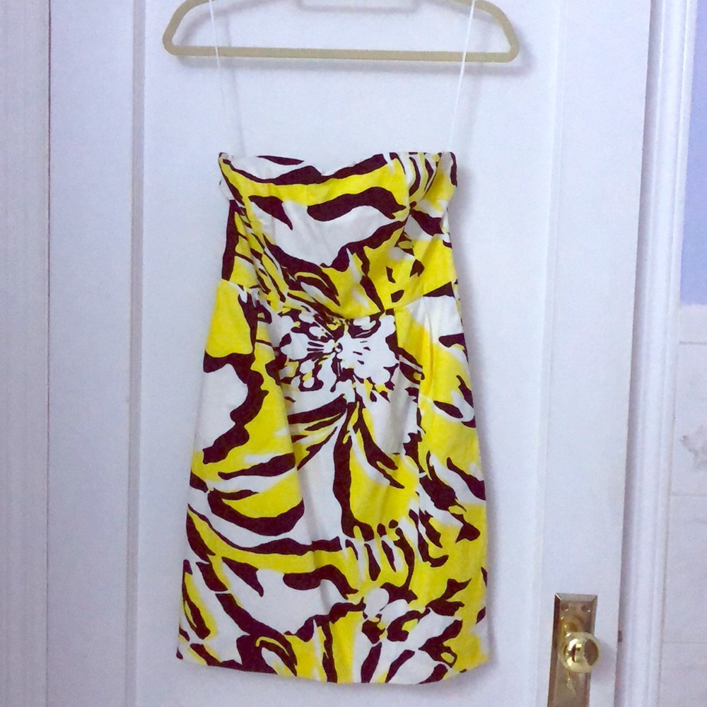Express printed strapless dress